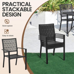 Yaheetech Set Of 2 Black Outdoor Patio Dining Chairs With Slatted Seat - thumbnail 5