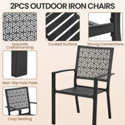 Yaheetech Set Of 2 Black Outdoor Patio Dining Chairs With Slatted Seat - thumbnail 4
