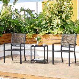Yaheetech Set Of 2 Black Outdoor Patio Dining Chairs With Slatted Seat - thumbnail 1