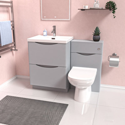 Nes Home 1100mm Freestanding Matte Grey Vanity Cabinet, Wc & Round Btw Toilet - image 1