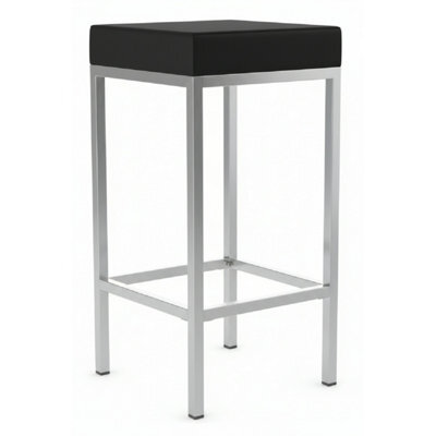 Fernowy Brushed Satin Kitchen Breakfast Bar Stool Black Faux Leather Padded Seat - image 1
