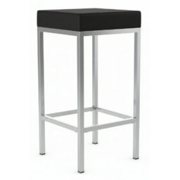 Fernowy Brushed Satin Kitchen Breakfast Bar Stool  Black Faux Leather Padded Seat