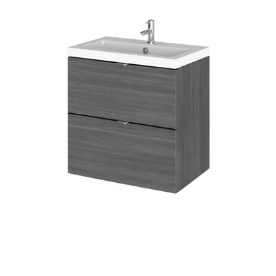 Hudson Reed Fusion Wall Hung 2 Drawer Vanity Unit & Polymarble Basin, Sink Vanity Unit, Anthracite Woodgrain, 500mm - image 1