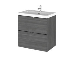 Hudson Reed Fusion Wall Hung 2 Drawer Vanity Unit & Polymarble Basin, Sink Vanity Unit, Anthracite Woodgrain, 500mm - thumbnail 1