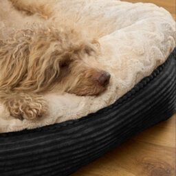 OHS Faux Fur Dog Bed Washable Plush Soft Fleece Ribbed Pet Basket Cushion Warm Cosy - thumbnail 3