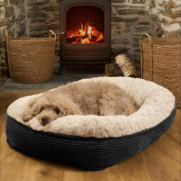 OHS Faux Fur Dog Bed Washable Plush Soft Fleece Ribbed Pet Basket Cushion Warm Cosy - thumbnail 2