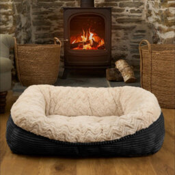 OHS Faux Fur Dog Bed Washable Plush Soft Fleece Ribbed Pet Basket Cushion Warm Cosy - thumbnail 4