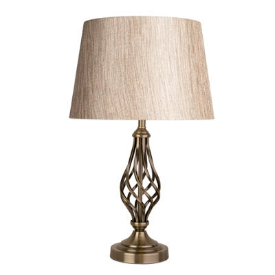 Lighting Supermarket Queenswood Traditional Barley Twist Table Lamp With Charcoal Gold Linen Shade - Antique Brass - image 1