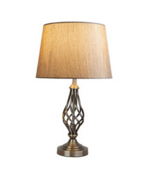 Lighting Supermarket Queenswood Traditional Barley Twist Table Lamp With Charcoal Gold Linen Shade - Antique Brass - thumbnail 2