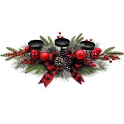Taylor & Brown Classic Red Christmas Table Candle Holder, Rich Red Berries & Rustic Plaid Centerpiece, Elegant Dinning Table Decor - thumbnail 1