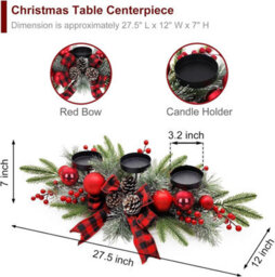 Taylor & Brown Classic Red Christmas Table Candle Holder, Rich Red Berries & Rustic Plaid Centerpiece, Elegant Dinning Table Decor - thumbnail 6