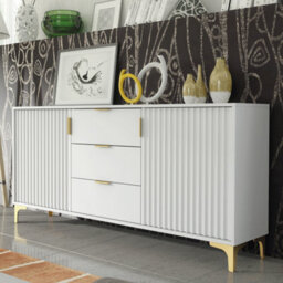 Tide Crest Sideboard Gold 140Cm White With Fluted Wave Doors - Creative Furniture - thumbnail 9