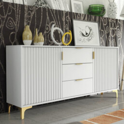 Tide Crest Sideboard Gold 140Cm White With Fluted Wave Doors - Creative Furniture