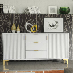 Tide Crest Sideboard Gold 140Cm White With Fluted Wave Doors - Creative Furniture - thumbnail 5