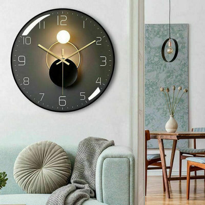 1 Pack Modern Silent Wall Clock, 30Cm Diameter Round Digital Quartz (Black) - image 1