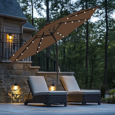 Rinse Bathrooms Coffee Garden Parasol With Solar Powered Lights With Tilt And Crank Handle Outdoor Patio Umbrella Mechanism 2.7M - image 1