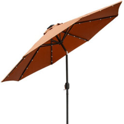 Rinse Bathrooms Coffee Garden Parasol With Solar Powered Lights With Tilt And Crank Handle Outdoor Patio Umbrella Mechanism 2.7M - thumbnail 2