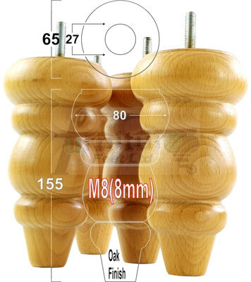L&F 4X Solid Turned Wood Furniture Legs Chair Settee Feet 155mm 8mm Thread Oak Pkc220 - image 1