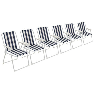 Harbour Housewares Folding Metal Beach Chairs - Blue Stripe - Pack Of 6 Portable Outdoor Garden Camping Festival Seats - image 1
