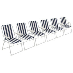 Harbour Housewares Folding Metal Beach Chairs - Blue Stripe - Pack Of 6 Portable Outdoor Garden Camping Festival Seats - thumbnail 1