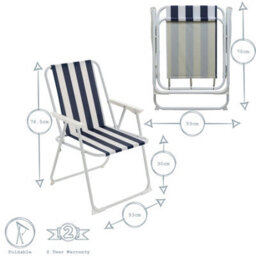 Harbour Housewares Folding Metal Beach Chairs - Blue Stripe - Pack Of 6 Portable Outdoor Garden Camping Festival Seats - thumbnail 3