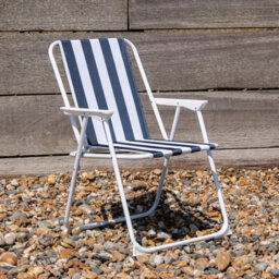 Harbour Housewares Folding Metal Beach Chairs - Blue Stripe - Pack Of 6 Portable Outdoor Garden Camping Festival Seats - thumbnail 6