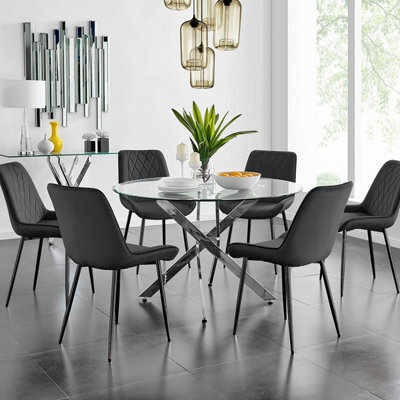 Furniturebox Uk Novara 120Cm Round Dining Table And 6 Black Pesaro Black Leg Chairs - image 1