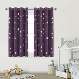 Deconovo Thermal Insulated Gold Star Foil Printed, Blackout Eyelet Bedroom Curtains, W66 X L54 Inch, Purple Grape, 2 Panels - thumbnail 2