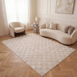The Rugs Loft Ivory Checkerboard Living Room Area Rug And Runners Soft Pile - thumbnail 3