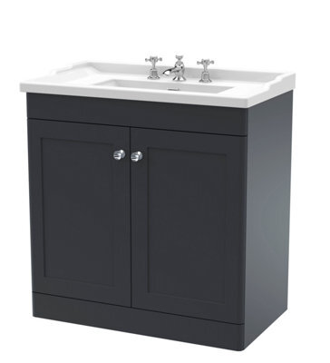 Balterley Swynnerton Traditional 2 Door Floor Standing Vanity Unit With Basin, Dark Grey, 800mm - image 1