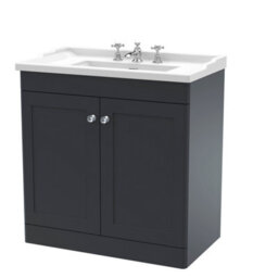 Balterley Swynnerton Traditional 2 Door Floor Standing Vanity Unit With Basin, Dark Grey, 800mm - thumbnail 1