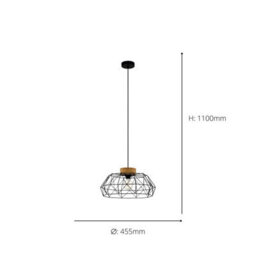 Eglo Padstow Geometric Black Wire Steel & Wood Pendant Light - thumbnail 4