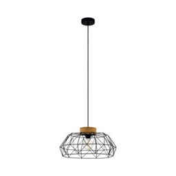 Eglo Padstow Geometric Black Wire Steel & Wood Pendant Light - thumbnail 2