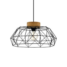 Eglo Padstow Geometric Black Wire Steel & Wood Pendant Light - thumbnail 3