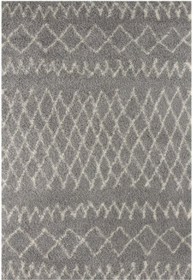 The Rugs Moroccan Shaggy Rugs And Runners Soft Fluffy Tribal Design High Pile Grey And Ivory Living Room Kitchen Hallway 910 - image 1