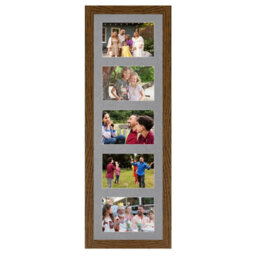 AK Frames 26X8 Dark Oak Modern Multi Photo Frame With Mid Grey Mount - Holds 5 Apertures (5X) 6X4 Photos - thumbnail 1