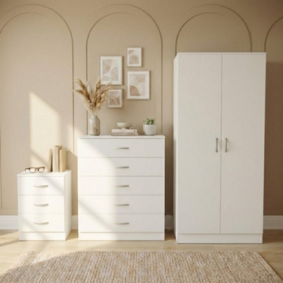 Lassic Vida Designs Riano 3 Piece Bedroom Set (3 Drawer Bedside Chest, 5 Drawer Chest, 2 Door Wardrobe) White (4) - image 1