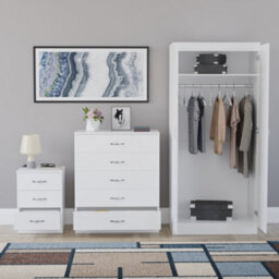 Lassic Vida Designs Riano 3 Piece Bedroom Set (3 Drawer Bedside Chest, 5 Drawer Chest, 2 Door Wardrobe) White (4) - thumbnail 6