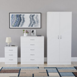 Lassic Vida Designs Riano 3 Piece Bedroom Set (3 Drawer Bedside Chest, 5 Drawer Chest, 2 Door Wardrobe) White (4) - thumbnail 5