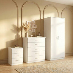 Lassic Vida Designs Riano 3 Piece Bedroom Set (3 Drawer Bedside Chest, 5 Drawer Chest, 2 Door Wardrobe) White (4) - thumbnail 2