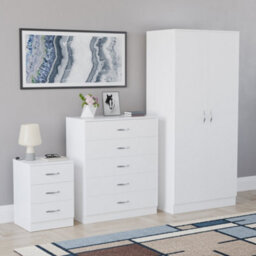 Lassic Vida Designs Riano 3 Piece Bedroom Set (3 Drawer Bedside Chest, 5 Drawer Chest, 2 Door Wardrobe) White (4) - thumbnail 3