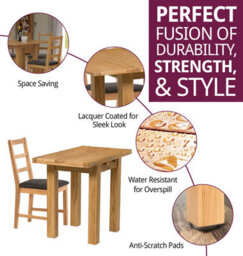 Hallowood Furniture Waverly Small Folding Table With 4 Ladder Back Oak Chairs With Charcoal Fabric Seats - thumbnail 2