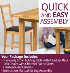 Hallowood Furniture Waverly Small Folding Table With 4 Ladder Back Oak Chairs With Charcoal Fabric Seats - thumbnail 7