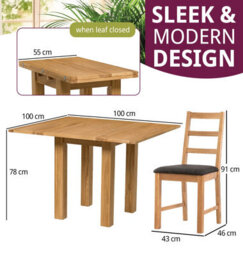 Hallowood Furniture Waverly Small Folding Table With 4 Ladder Back Oak Chairs With Charcoal Fabric Seats - thumbnail 3