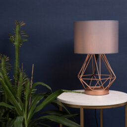 Valuelights Pair Of Modern Copper Metal Basket Cage Touch Table Lamps With Grey Shades - thumbnail 4