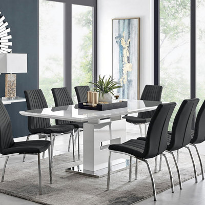 Furniturebox Uk Arezzo Large Extending Dining Table And 8 Black Isco Chairs - image 1