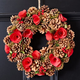 Dibor 35Cm Red Berries And Roses Front Door Christmas Wreath With Tree Wreath Hanger - thumbnail 2