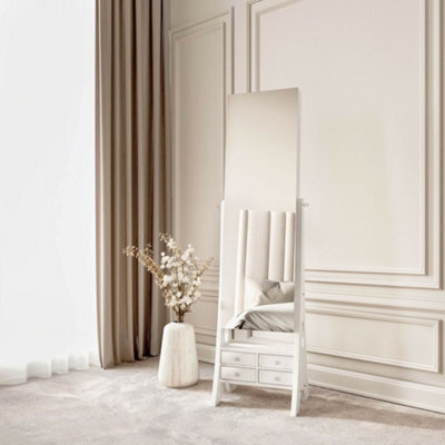 CARME Home Nikita Full Length Mirror Jewellery Cabinet Free Standing Makeup Storage Organiser Internal Led Lights Armoire With 6 Drawers Shel - image 1