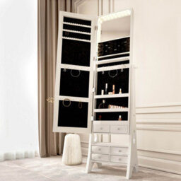 CARME Home Nikita Full Length Mirror Jewellery Cabinet Free Standing Makeup Storage Organiser Internal Led Lights Armoire With 6 Drawers Shel - thumbnail 3