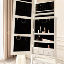 CARME Home Nikita Full Length Mirror Jewellery Cabinet Free Standing Makeup Storage Organiser Internal Led Lights Armoire With 6 Drawers Shel - thumbnail 2